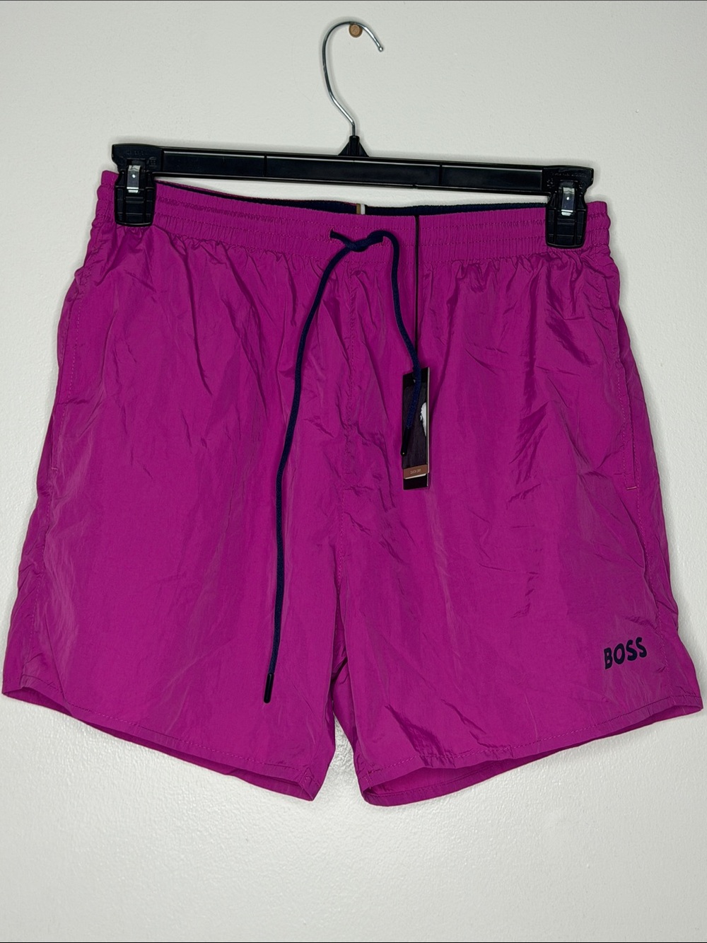 BOSS Men's Bright Magenta Athletic Shorts with Contrast Drawstring